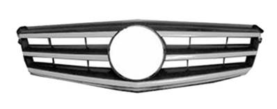 Grille radiateur centrale pour MERCEDES (W204) CLASSE C ph. 1 2007-2011, Chromé argent brillant, sans Mod. AMG, Neuve