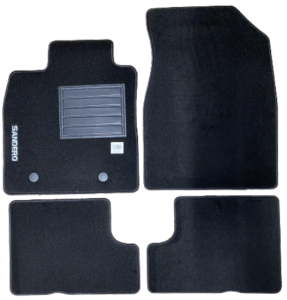 Kit 4 Tapis de sol Auto pour DACIA SANDERO I, 2008-2012, avec sigle SANDERO, moquette noire, avec CLIPS, Neuf