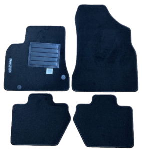 Kit 4 Tapis de sol Auto pour CITROËN BERLINGO VP/FOURGON II, 2008-2018 (B9), avec sigle BERLINGO, moquette noire et clips, Neuf