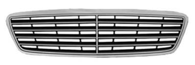 Grille radiateur centrale pour MERCEDES (W203) CLASSE C ph. 2 2004-2007, Chromé et noire, Neuve