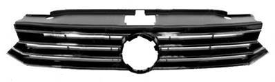 Grille radiateur centrale pour VOLKSWAGEN PASSAT B8 depuis 2014, noir brillant, avec profil chromé