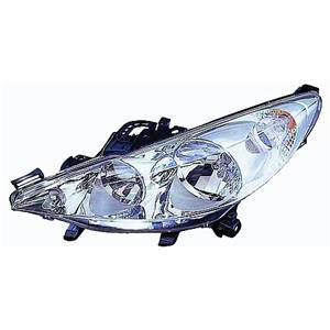 Phare Optique avant gauche pour PEUGEOT 207 phase 2, 2009-2012, H7+H1, avec moteur, chromé, Neuf