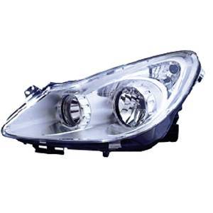 Phare Optique avant gauche pour OPEL CORSA D phase 1, 2006-2010, H7+H1, fond chromé, Neuf